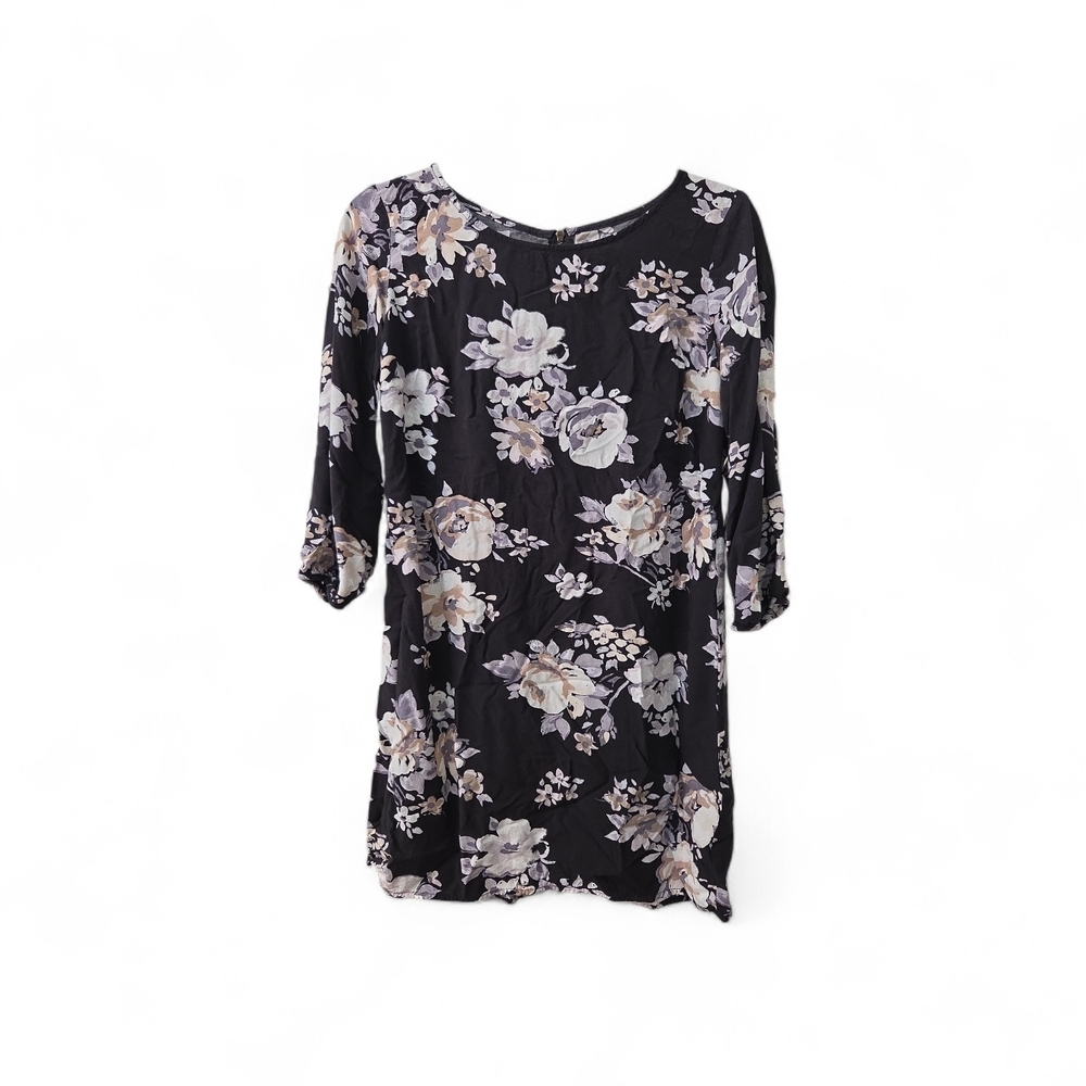 Old Navy Black Floral Print Three Quarter Sleeve Dress Small - Picture 5 of 8